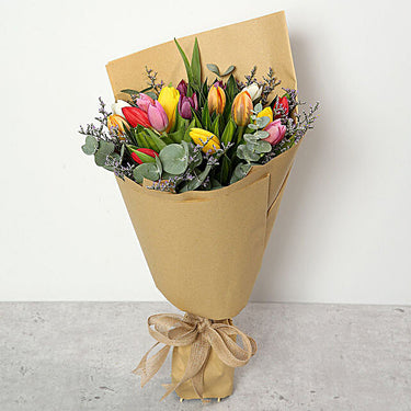 Beautiful Tulips, Elegance in Every Blossom, Mix Color Tulips, Song of Jamaica, Brown Paper Packing